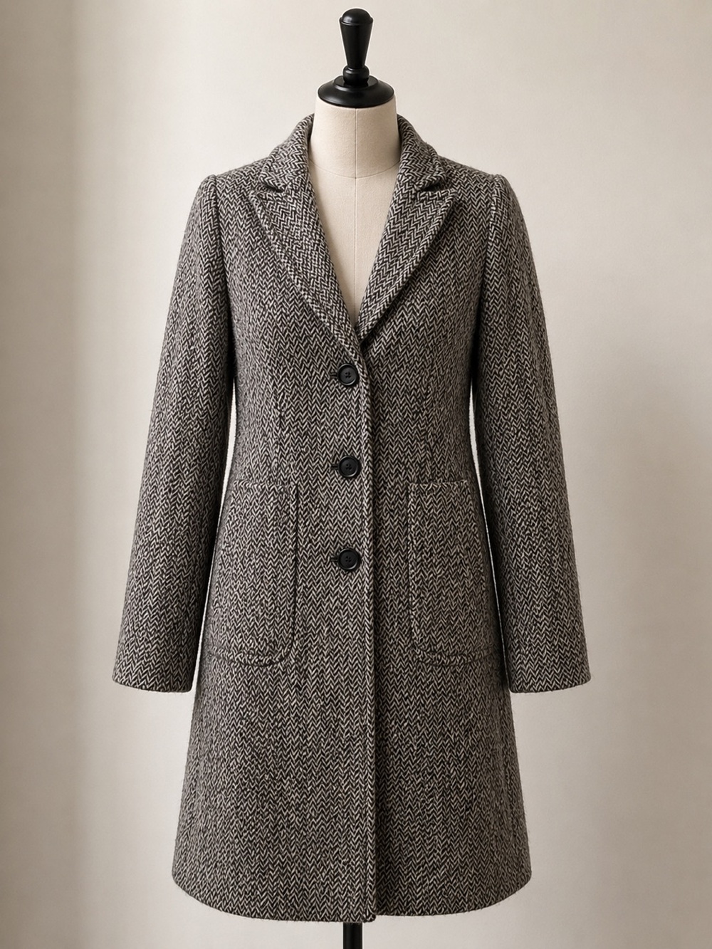 Banana Republic Gray Herringbone Long Trench Coat